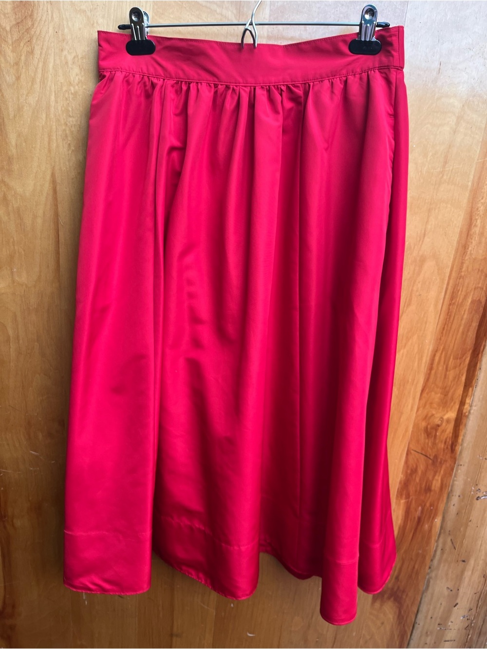 Red Taffeta Midi Skirt with Pockets - Size Medium